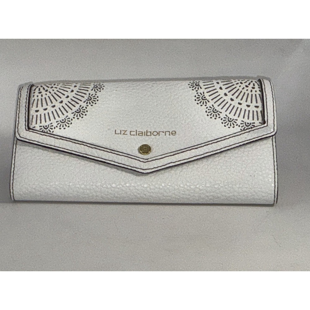 Pretty White Liz‎ Claiborne Tri-fold Wallet With Cutouts